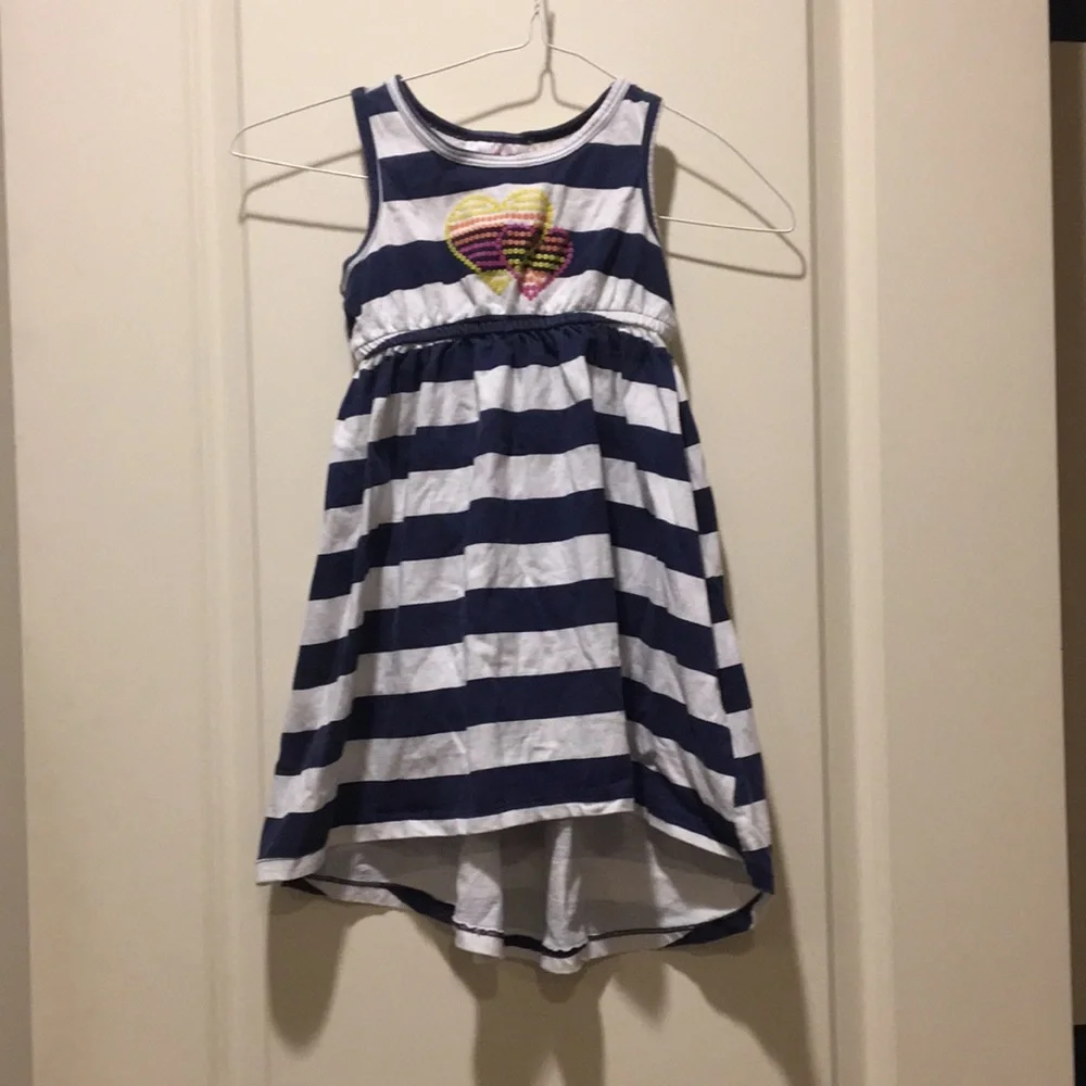 Flapdoodles girls striped sleeveless hi/lo dress rainbow heart appliqué size 5
